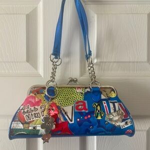 Purse-Retro 50’s look blue/multi color clutch purse. Very cute.